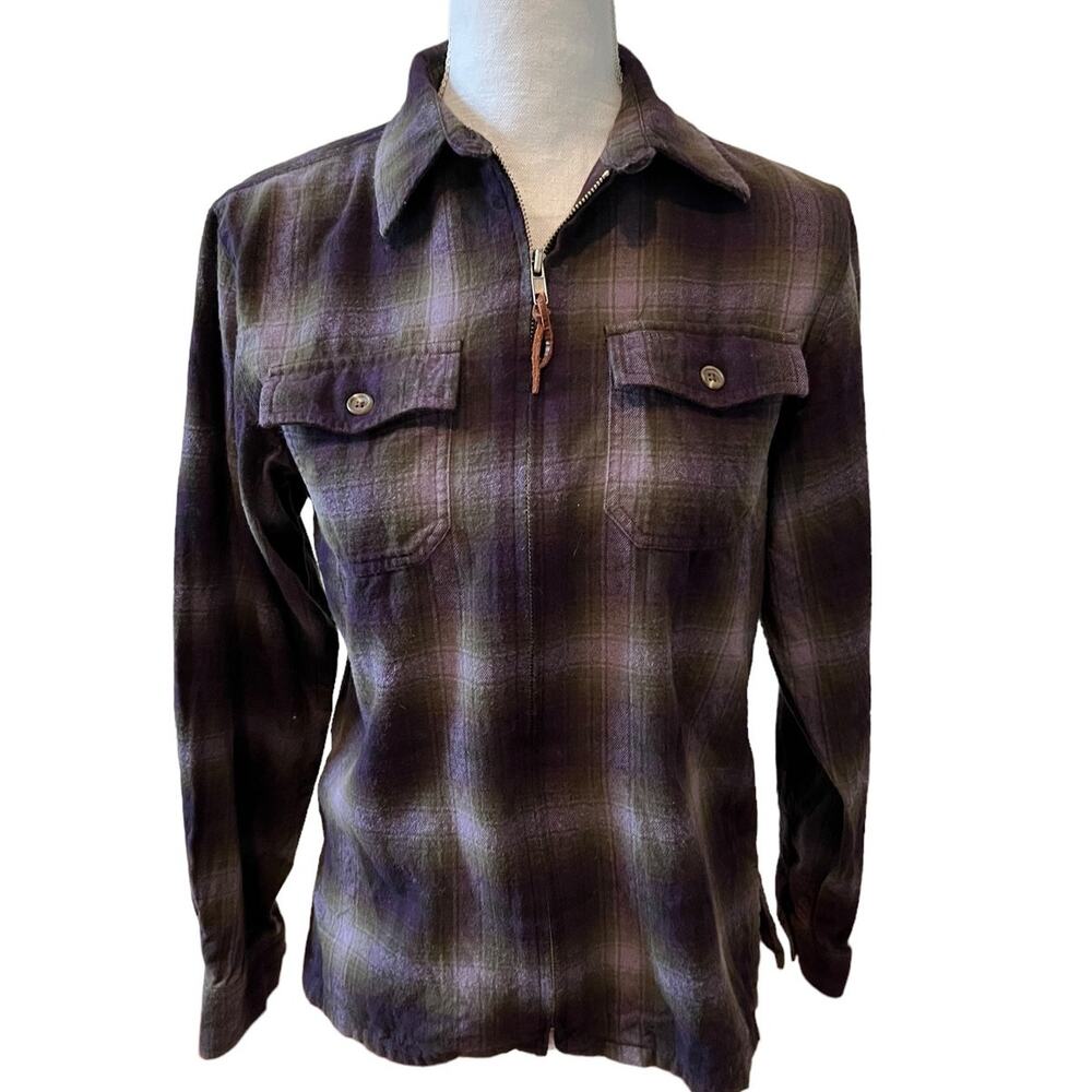Ralph Lauren LRL Plaid Flannel Over Shirt Purple Green S
